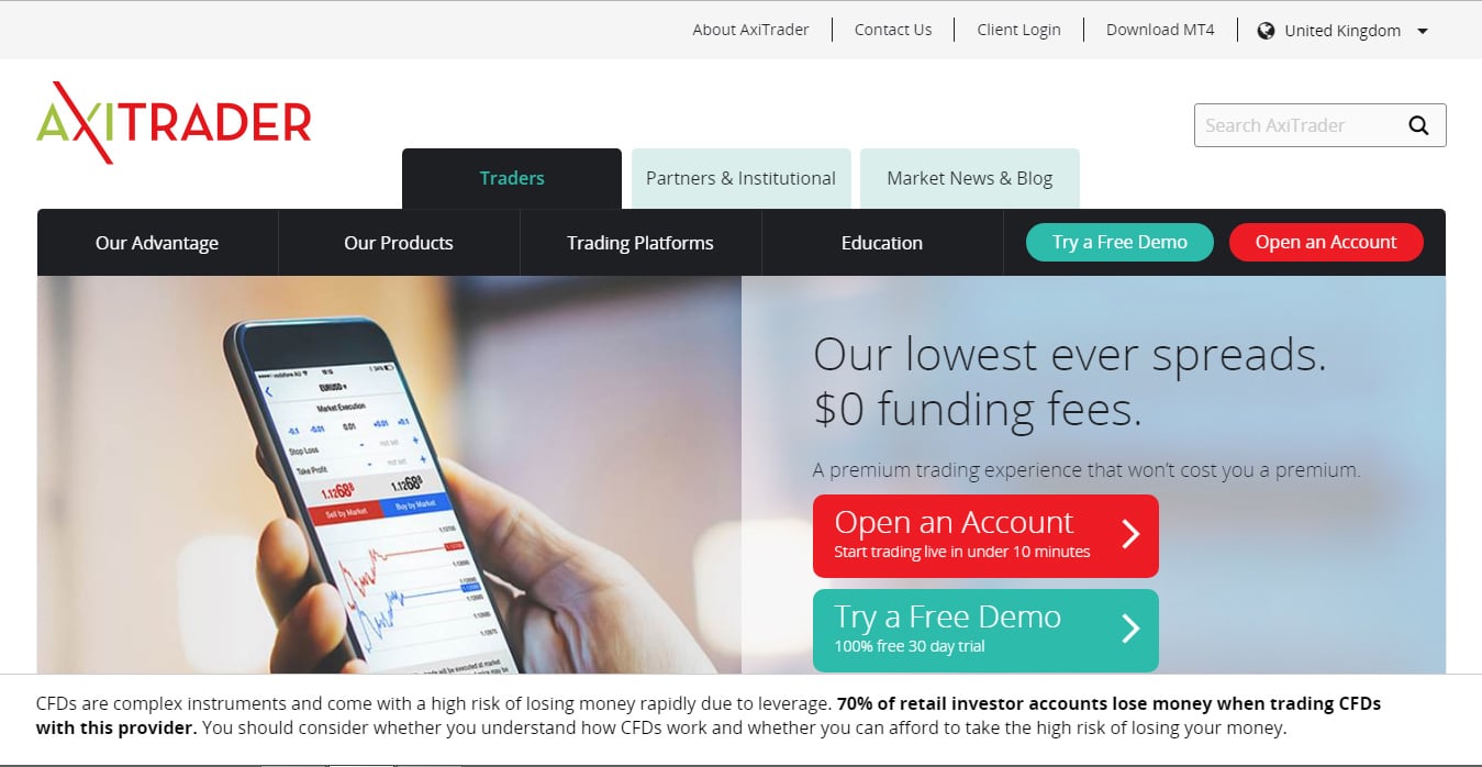 AxiTrader Website Screenshot