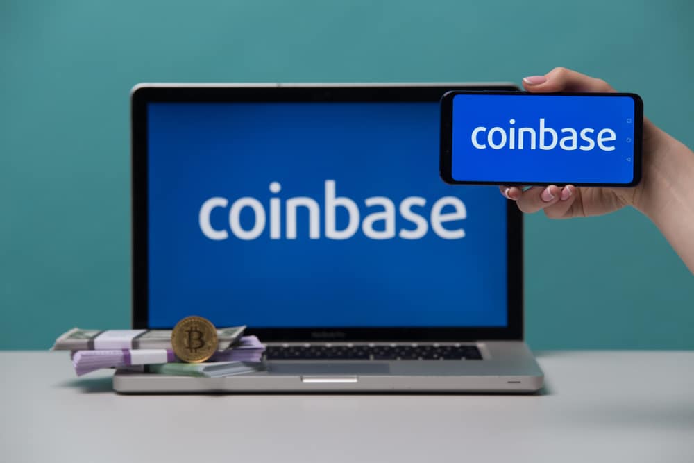Coinbase logos on phone and laptop 