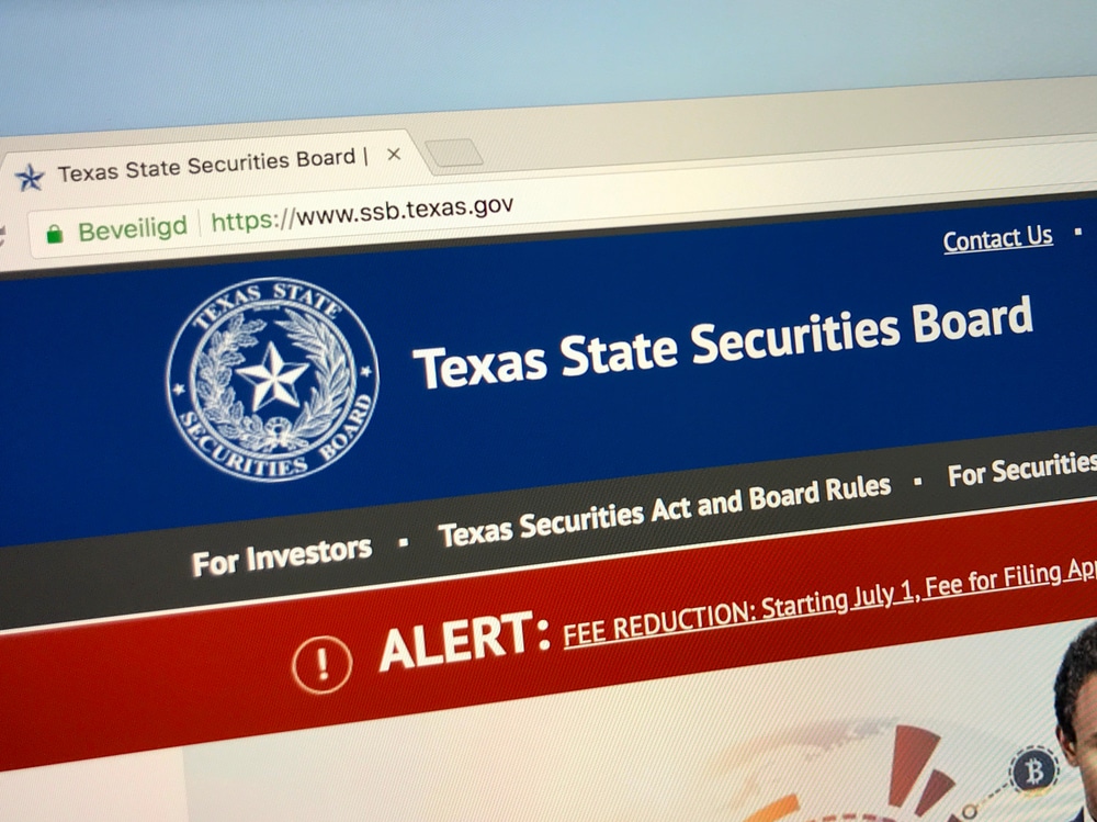 Texas State Securities Board website homepage