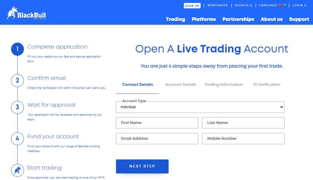 blackbull open a live trading account