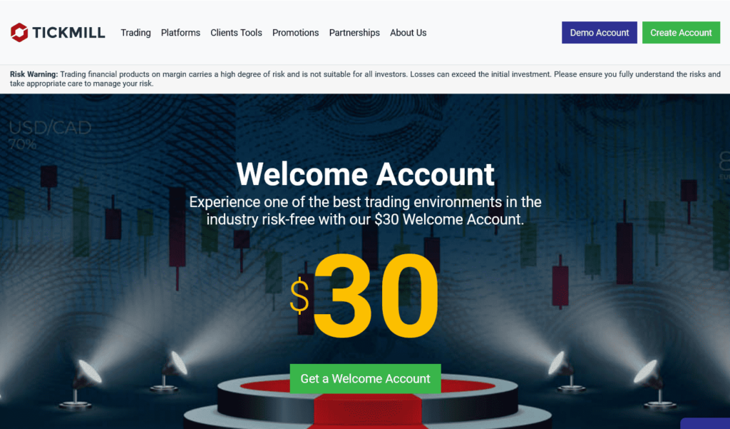 Tickmill Welcome Account Risk-Free Trading