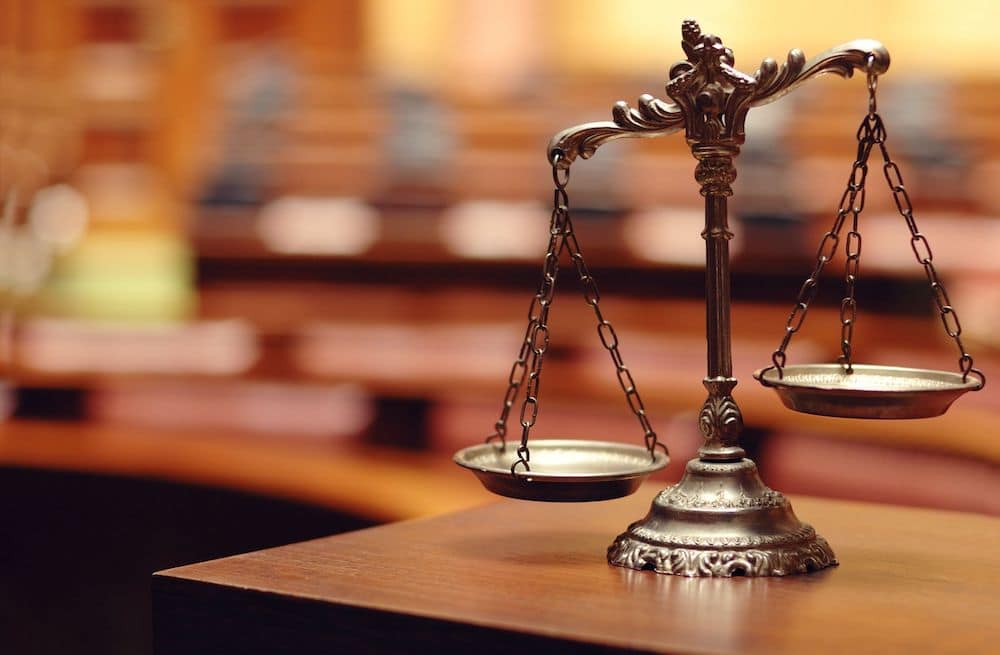 Scales on a court desk