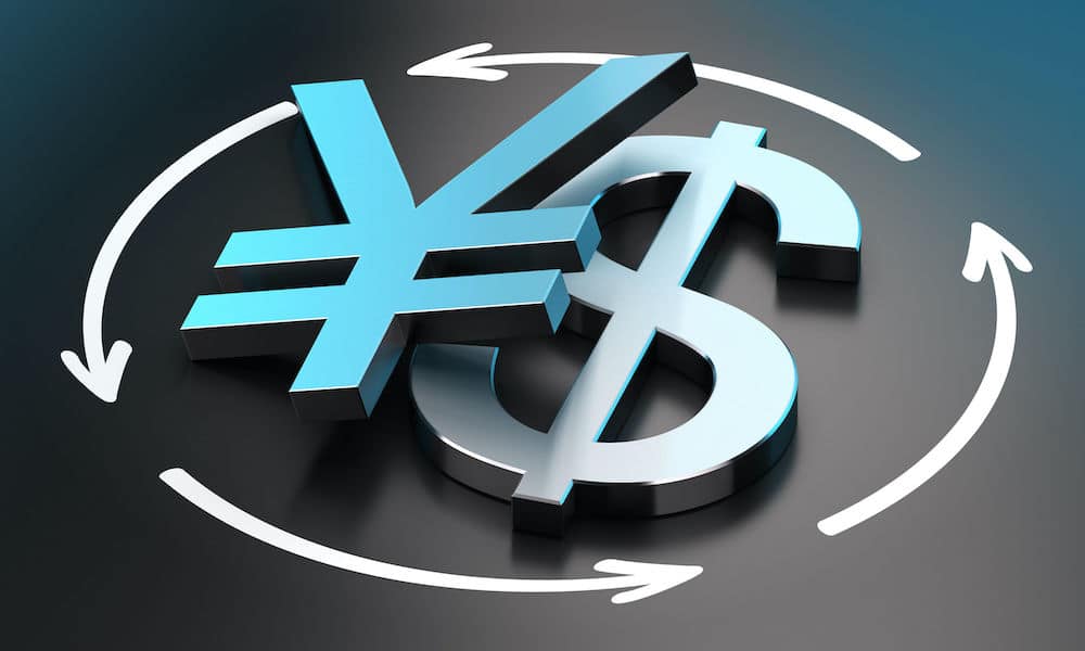 USD and JPY symbols in a circle of arrows