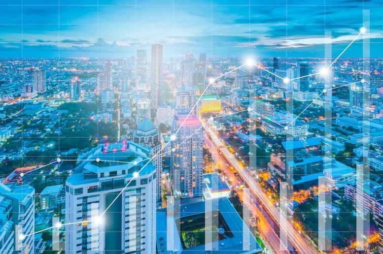 Stock Price Graph edited over a stock city