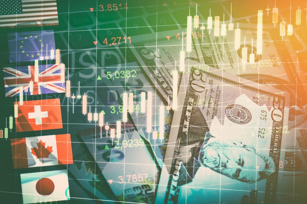 Forex price chart with different countries flags 