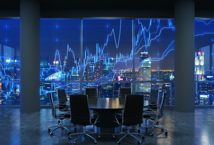 Meeting room with Forex Price Graphs on the windows