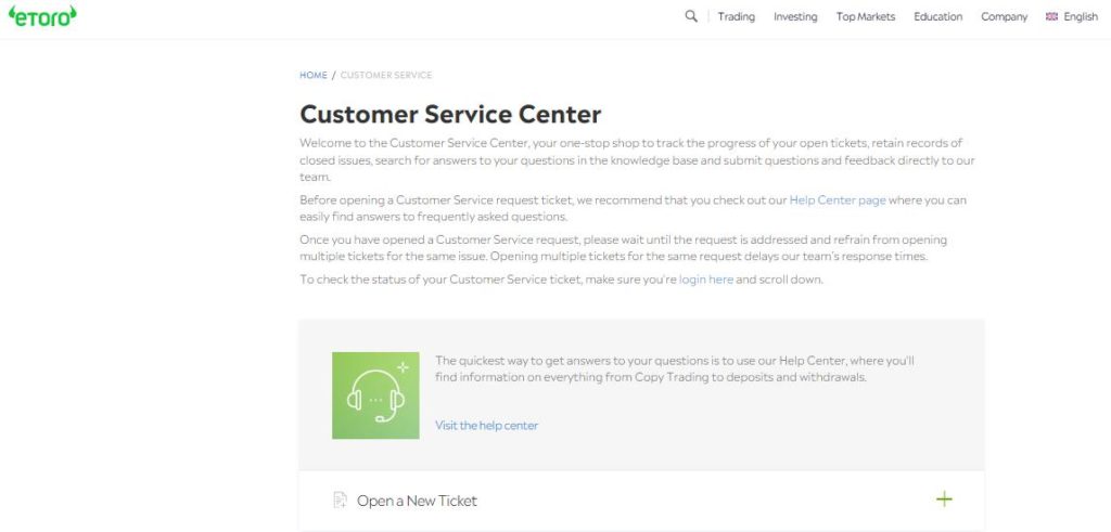 etoro customer service center