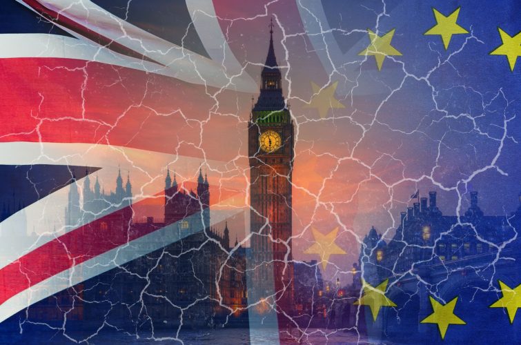 Big Ben behind a cracking Great Britain and EU Flag
