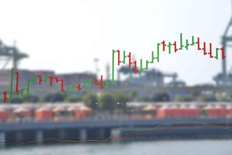 Stock Price Chart on a window overlooking docks