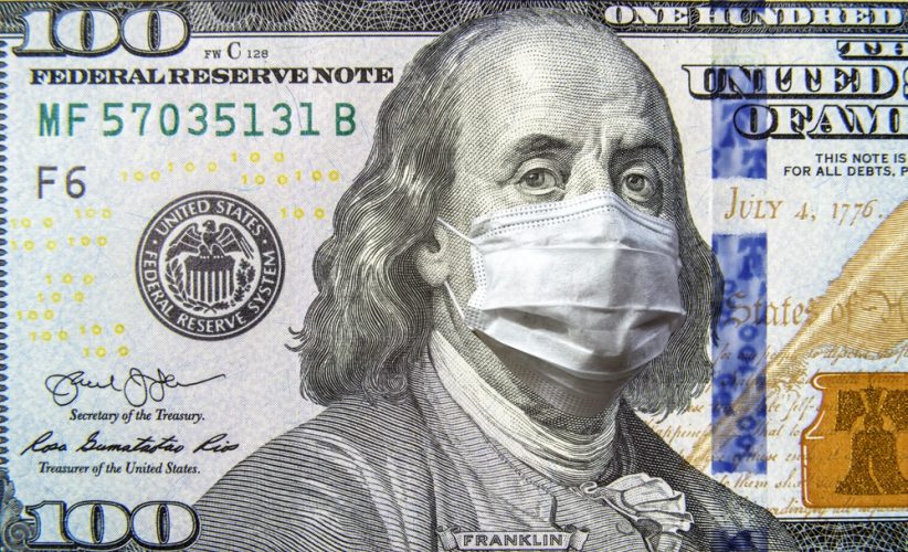 100 Dollar Bill with Benjamin Franklin wearing a Mask 