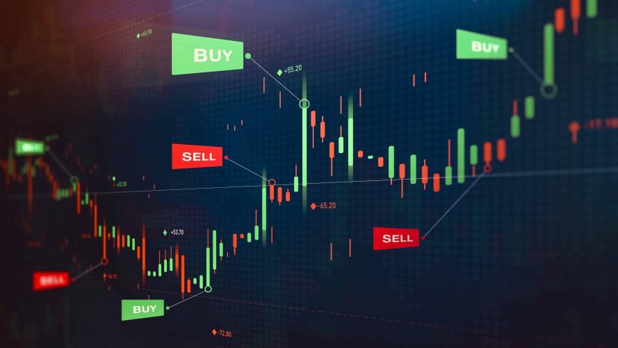 Stock Market Graph with BUY and SELL markers at certain points