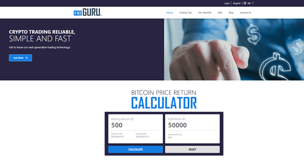 MrGuru cryptocurrency trading platform