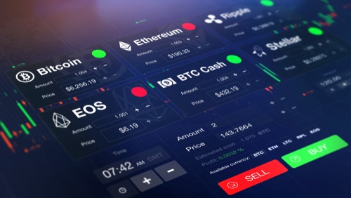 Stock Graphic of a Dashboard with Cryptocurrencies and prices 