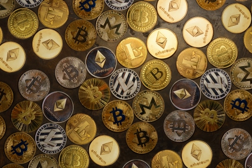 Cryptocurrency visualised as physical currency