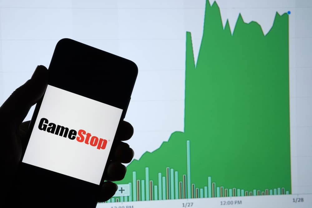 GameStop Logo in front of a Bar chart 