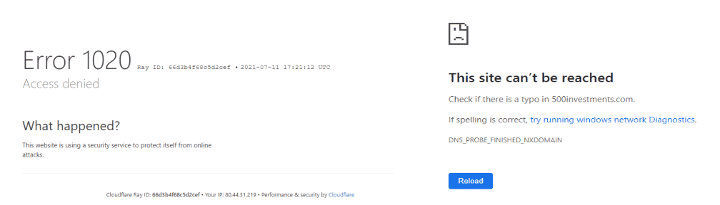 Webpage Error for accessing 500Investments