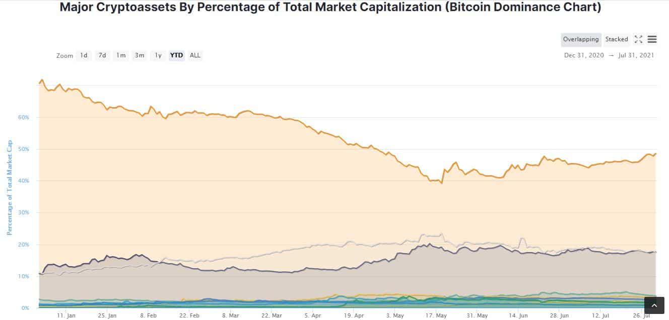 Chart Showing Bitcoin Market Capitalization / Dominance 