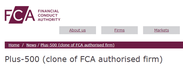 FCA Headline - Plus-500 is a clone of FCA Firm