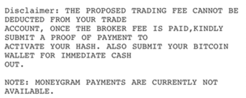 Scam Broker Disclaimer, Asking for Payment