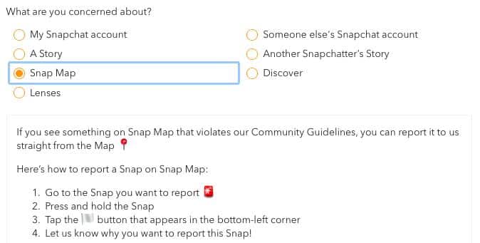 report concern on snapchat